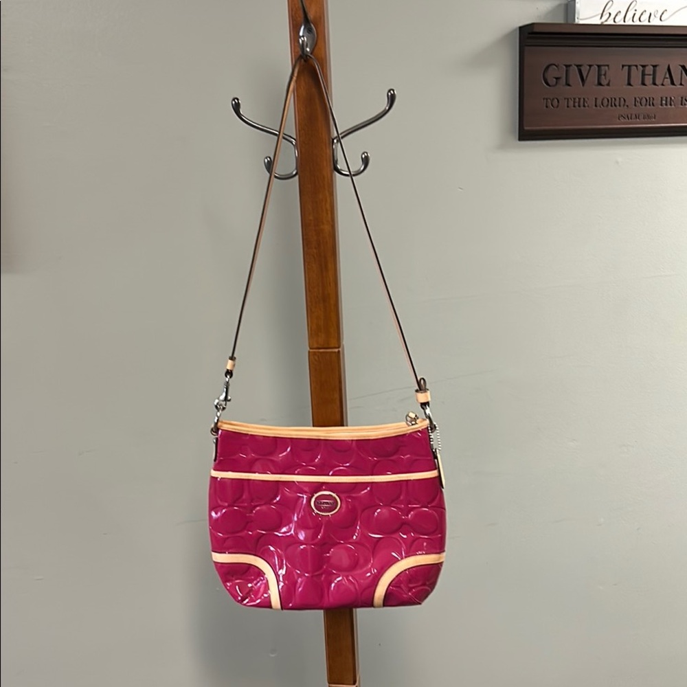 Coach Pink Patent Crossbody with Cream Trim